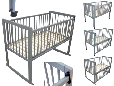 Kinderbett / Beistellbett / Wiege 3in1 120x60 cm grau